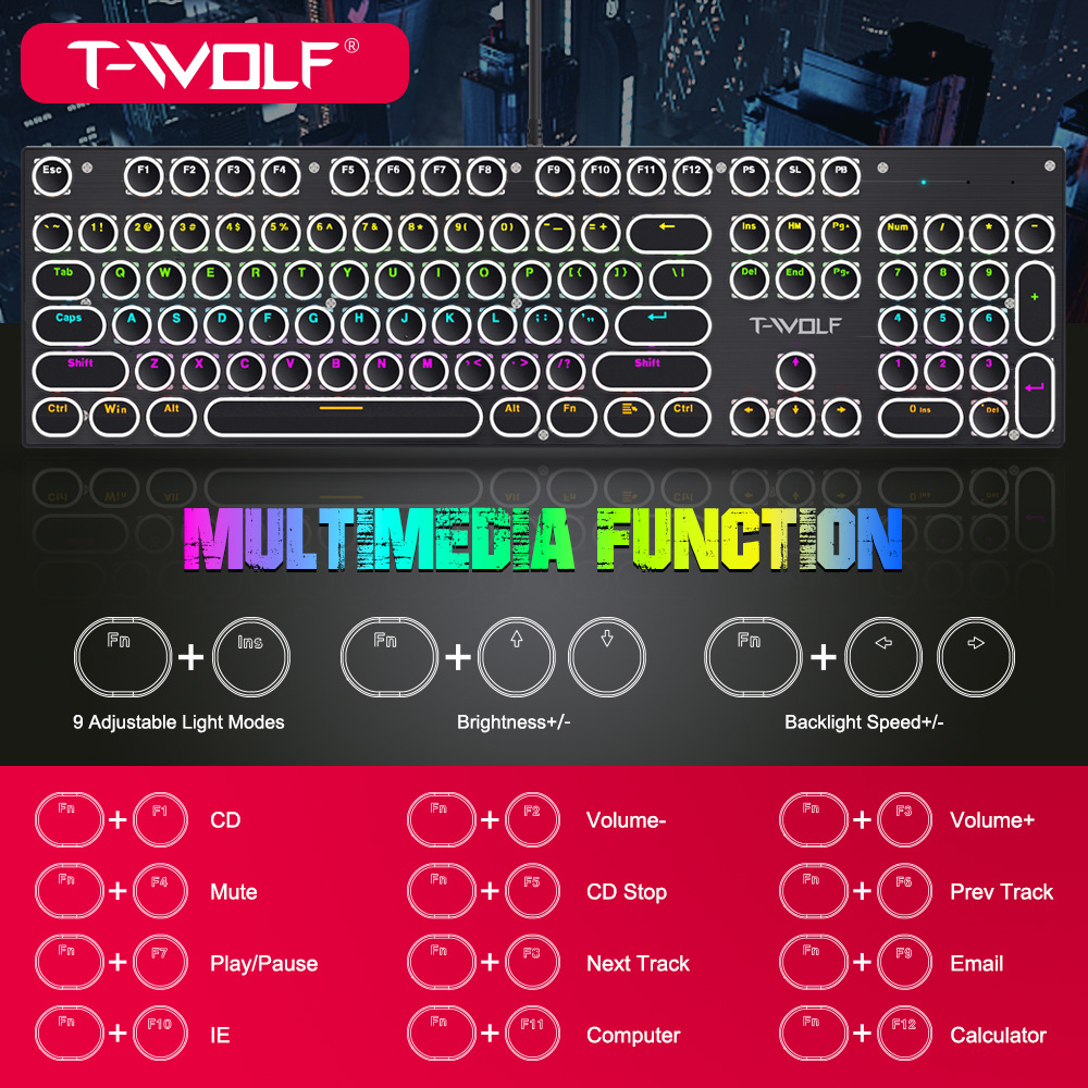T75 ريترو فاسق لوحة المفاتيح ا - مراجعة Keyboard Gaming Blue Switch وسعره