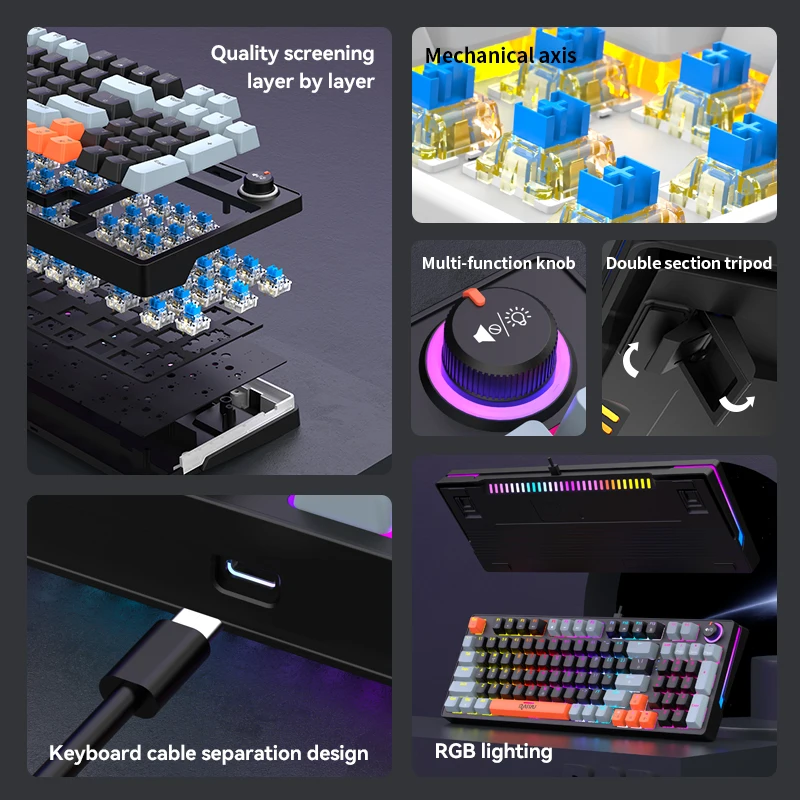 لوحة مفاتيح ألعاب سلكية GK98،  - مراجعة Keyboard Gaming Blue Switch وسعره