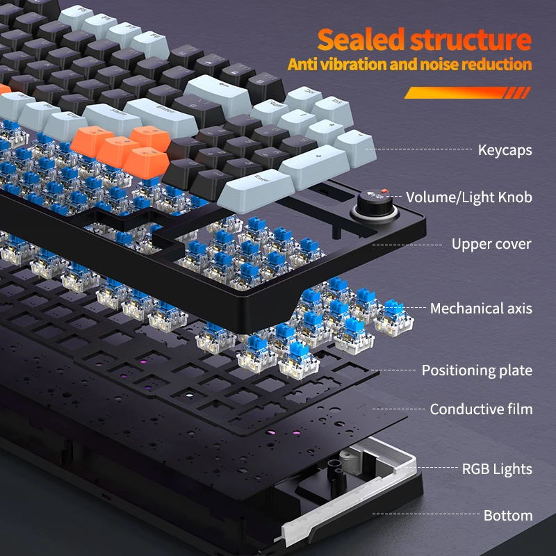 لوحة مفاتيح ألعاب سلكية GK98،  - مراجعة Keyboard Gaming Blue Switch وسعره
